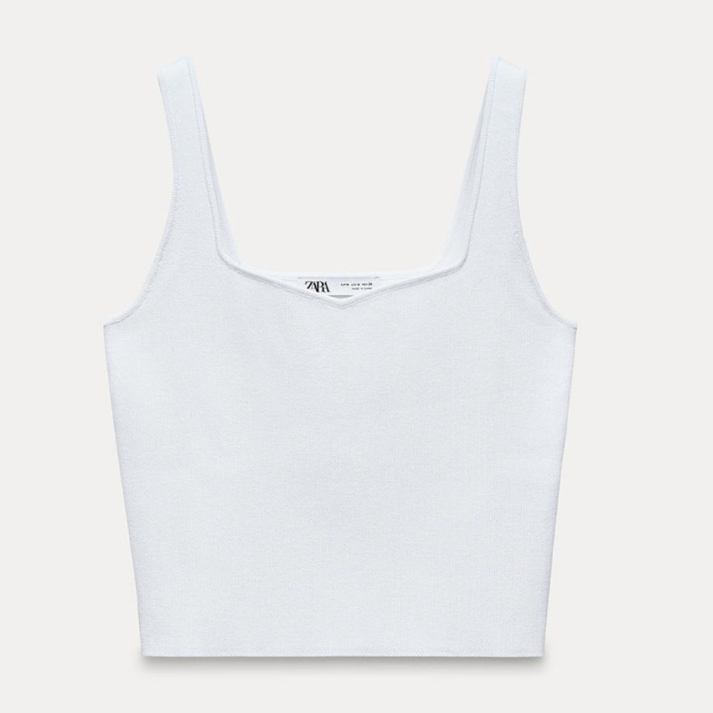 Zara White Basic Knit Women's Crop Top
